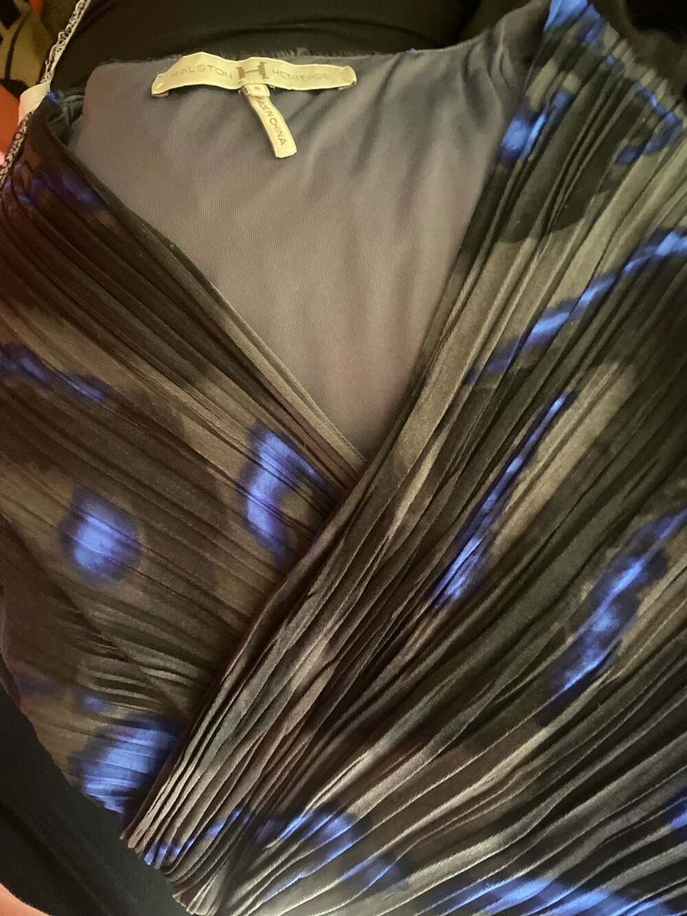 Halston Heritage Blue Abstract Leopard Print Pleated Wrap Dress Size 6